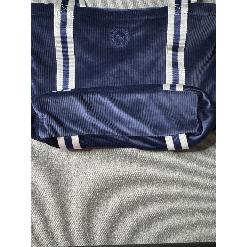 Women's Blue Solid Tote Bag White/Blue Striped Canvas Double Handles - Picture 5 of 9